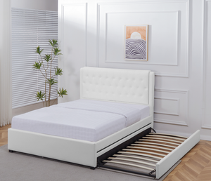 Da trắng khung gỗ Nút-tufted đầu giường nữ hoàng Kích thước PU bọc nền tảng giường với GiườNg Kéo - Product Image 3