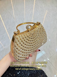 Bolso de mano de moda para mujer con diamantes de imitación, cartera de noche hueca, bolso de metal con purpurina y cuentas de cristal, asa de bolso con diamantes clásicos - Product Image 3