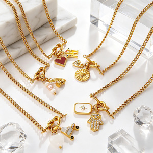 Gold Plated Charm Necklace Set With Heart And Animal Pendants Box <b>Chain</b> Unisex Jewelry For Everyday Wearing - Product Image 5