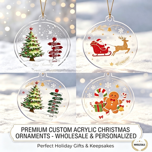 Custom Clear Round Acrylic Christmas Ornaments Cute Gingerbread Man UV Printed Hanging <b>Baubles</b> for Xmas Tree Decor - Product Image 1