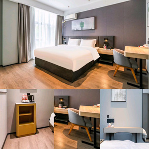 Ensemble complet de chambre à coucher moderne, lit plateforme en bois avec matelas, tête de lit, table d'appoint et tables de chevet pour hôtel 3 étoiles, chambre complète - Product Image 3