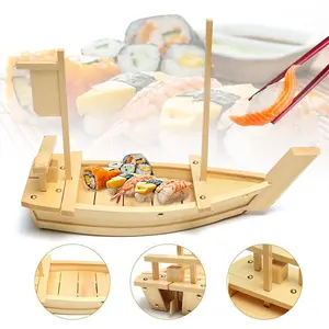 Dekorasi kayu bambu sashimi Cina perahu sushi kayu grosir perahu sushi bambu alami perahu makanan laut restoran perahu kayu