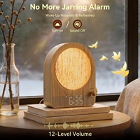 Réveil intelligent à sonorisation progressive Sunrise - Machine à bruit blanc, design grain de bois en plastique, 10 sons naturels, double alarme, application