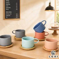 Ensemble de tasses à latte et cappuccino en céramique mate pastel avec soucoupe en bambou, style nordique, large ouverture, logo personnalisé, vente en gros, mug à café, cadeau