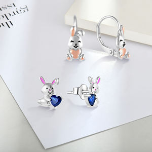 New Arrival Hypoallergenic 925 Sterling Silver Cute Animal Bunny Rabbit Heart Hoop <strong>Safety</strong> <strong>Backs</strong> <strong>Earrings</strong> for Teen Girls Women - Product Image 3
