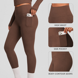 Women Yoga Set Naked Feel Double Brushed Full <b>Zip</b> Jacket High Waist Pocket Leggings Pilates Gym Running Outfit - Product Image 4