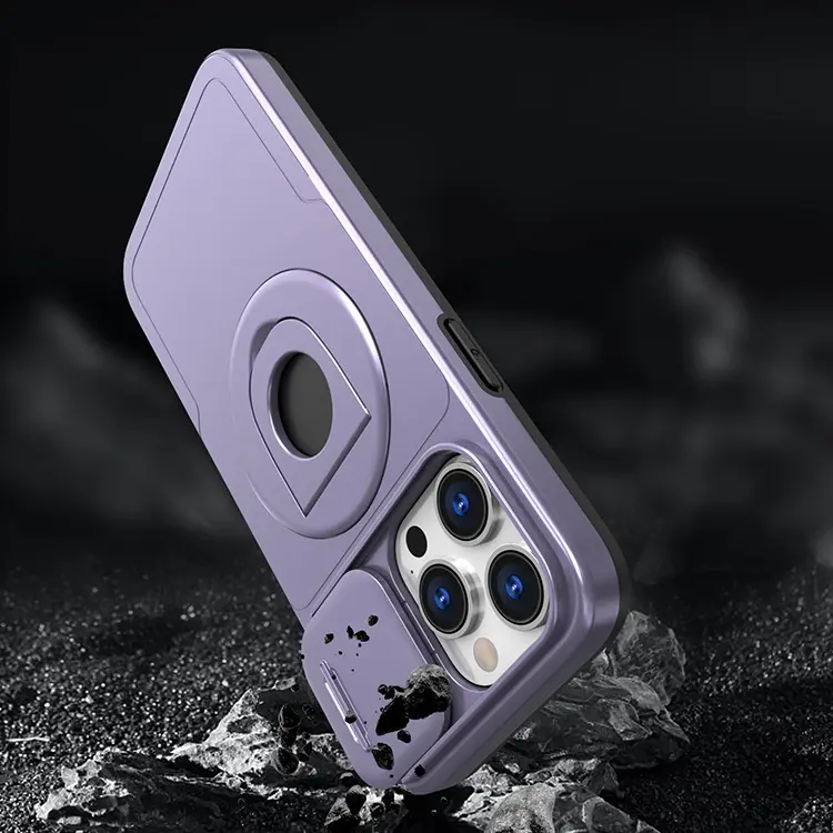 Shockproof wear sliding magnetic invisible bracket armor Phone case for iphone