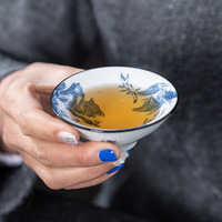 Service à thé Kung Fu en porcelaine bleue et blanche émaillée Harmony, bol à thé, tasse, vente en gros