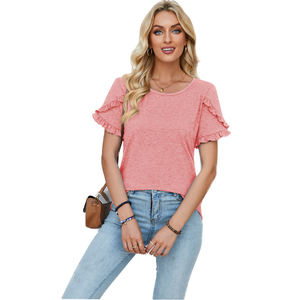 TONGYANG Top Estivo da Donna, Camicetta Casual con <span class=keywords><strong>Collo</strong></span> Tondo e Maniche Corte, <span class=keywords><strong>Camicia</strong></span> Larga con <span class=keywords><strong>Volant</strong></span>, Elegante Top Tinta Unita - Product Image 4