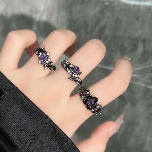 Trendy Black <b>Cross</b> Punk Hip Hop <b>Rings</b> Women Men Fashion Adjustable Opening <b>Ring</b> Halloween Gothic Purple Zircon Finger <b>Ring</b> - Product Image 1