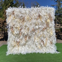 Mur de fleurs artificielles en soie fait main blanc 8x8 pieds, collection 2025, idéal pour mariages, remises de diplômes, fête des Mères, Saint-Valentin, Noël