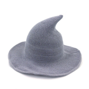 Halloween Witch Wizard <b>Hat</b> For Women Breathable Yarn Knitted Foldable Pointed Magic Party Cap - Product Image 2