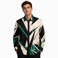 Chemises de vacances pour hommes à manches longues en popeline à motif vague irrégulière, 100% polyester, séchage rapide, respirantes, automne, OEM ODM