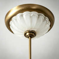 Plafonnier semi-encastré LED en verre givré à nervures ondulées, finition or brossé, design vintage, large abat-jour, faisceau 360°, pour salon et hall d'entrée