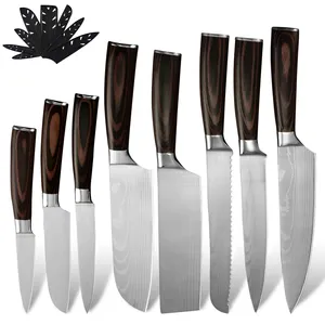 7Cr17MoV Stainless Steel Matte Polished Blade Kitchen Knives Set 8 Inch Carve Slicing Chef Knife With Brown Pakka Handle Grip