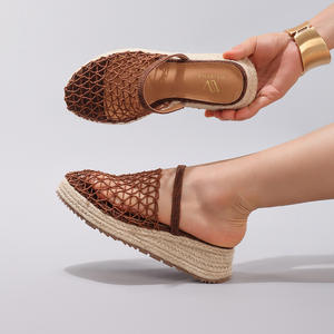 Sandales compensées en liège pour femme, matériau naturel, plateforme à semelle épaisse, chaussures d'été, sandales tressées pour femme - Product Image 3