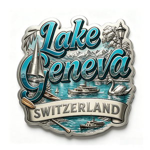 Pin Metálico del Lago de Ginebra, Suiza, Forma Irregular, Plateado, Esmalte Duro, Recuerdo - Product Image 1