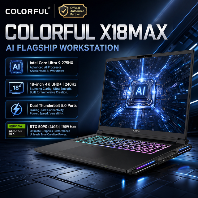 Colorful 18 Inch AI Ultra 9 275HX RTX 5090 24GB Top Ranking Brand New Creative Notebook Machine Large Display Game Laptop