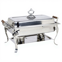 Plat de service rectangulaire de luxe en acier inoxydable brillant argenté avec couvercle et support, taille personnalisée, pour buffet