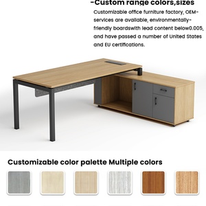 Bureau de direction de luxe en forme de L, table de bureau de PDG, poste de travail moderne pour cadres avec armoire de rangement - Product Image 2