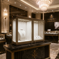 Vitrine de luxe personnalisée pour bijoux, en acier inoxydable, double porte, éclairage LED, finition dorée, robuste, étanche, sécurisée, haute performance