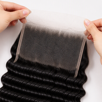 Extensions de cheveux naturels bouclés crépus Deep Wave avec closure HD 5x5, 18-22 pouces, pour installation par couture