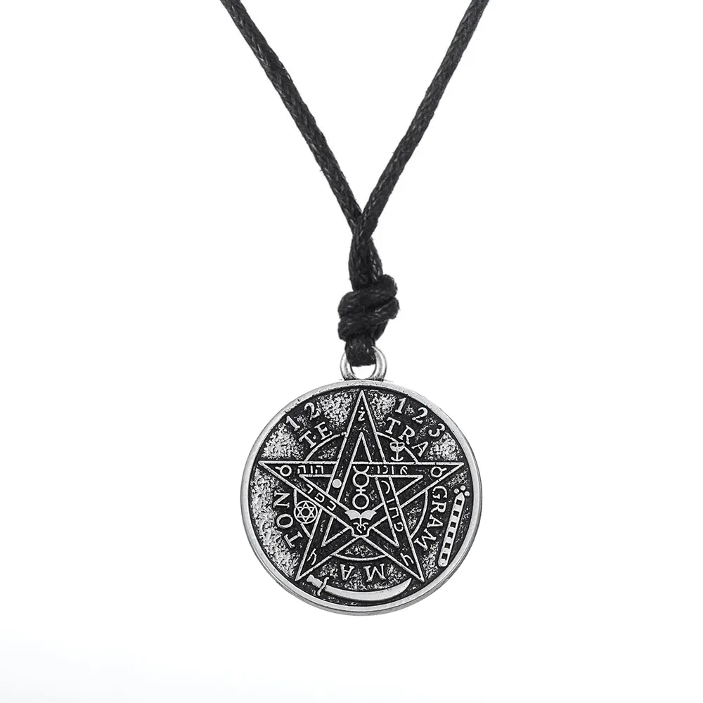 Gothic Punk Vintage Pagan Supernatural Tetragrammaton Pendant Necklaces Wiccan Jewelry Antique Silver Men Jewelry
