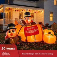 Nouveauté transfrontalière très demandée : Décoration gonflable de 18 m pour Thanksgiving, motif dinde et citrouille, avec éclairage LED, en polyester, pour fêtes en extérieur