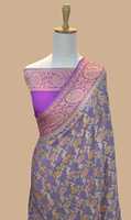 Sari Banarasi en Chiffon Pur Tissé à la Main, Magnifique, Motif Zari Moderne, Style Traditionnel, Protection Solaire, Séchage Rapide