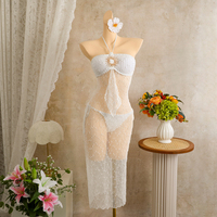 Nouvelle Robe Longue Unie de Plage et de Resort, Ensemble Bikini Sexy à Bretelles Fines et Paillettes