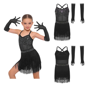 Tenue de danse latine pour filles de 6 à 16 ans, justaucorps avec gants, ensembles pour compétitions, spectacles de tango, cours de danse, vêtements de gymnastique - Product Image 3