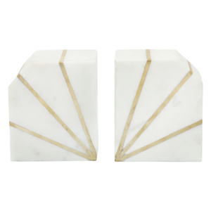 Fermalibri moderni in marmo con intarsi in ottone, design geometrico per l'arredamento di casa e ufficio. - Product Image 2