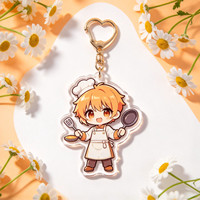 Porte-clés Anime Personnalisé en Acrylique Époxy Imprimé UV Double Face avec Sangle Métallique et Poudre Scintillante, Breloque Téléphone Dessin Animé Coloré