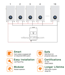 Stock UE 51.2V 48V 280Ah 300Ah LiFePO4 Power Wall 10kWh 15kWh Batterie de stockage d'énergie <span class=keywords><strong>solaire</strong></span> domestique pour systèmes solaires résidentiels - Product Image 5