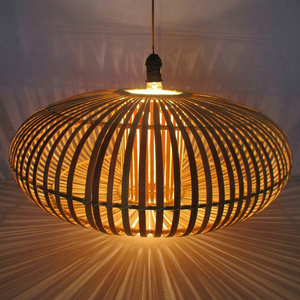 Classic Style Electric Hanging Bamboo Drum Lamp Shade Table Lamps E26 Natural Eco-Friendly <b>Lighting</b> Solution - Product Image 1