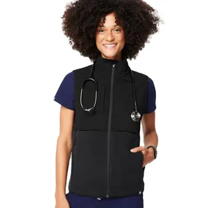 Черный флисовый жилет без рукавов с несколькими функциональными карманами для медсестер, дешевый жилет для медсестер на заказ