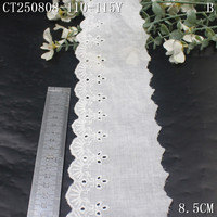 Bordure en dentelle œillet blanche écologique de 8 cm, garniture en dentelle brodée 100 % coton œillet pour vêtements d'enfants, vente en gros