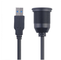 Câble USB 3.0 blindé tressé à un seul port, mâle vers femelle, à montage encastré pour voitures, camions, bateaux, motos