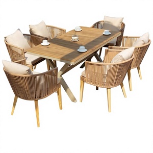 Ensemble <span class=keywords><strong>de</strong></span> meubles <span class=keywords><strong>de</strong></span> <span class=keywords><strong>salon</strong></span> d'extérieur <span class=keywords><strong>en</strong></span> bambou, style moderne minimaliste et luxueux, six pièces, table et chaises pour patios, hôtels, jardins - Product Image 1