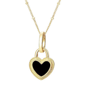 Ciondolo a Cuore in Oro con Intarsio in Onice Nero, Charm Classico per Uso Quotidiano, Gioiello Unisex - Product Image 1
