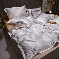 Parure de lit de luxe rayée quatre pièces en soie lavée brodée 500TC antistatique, multicolore, pour lit King Size, drap et housse de couette