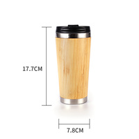 Tutup Bambu Kustom 12/15/17oz Cangkir Mug Kopi Stainless Steel 304 Dinding Ganda Termos Vakum Botol Air Bambu dengan Pegangan