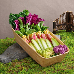 Assiette imitation bois Chaoshan pour fondue au bœuf avec poignée, assiette pour pâte de crevettes, boîte à viande pour sukiyaki et barbecue imitation bois - Product Image 3