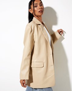 2024 PU新しい秋の女性のコート無地テーラードカラー長袖スーツジャケット女性のためのシングルブレストブラウス - Product Image 3