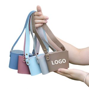 ปลอกแก้วกาแฟ/ชา หนัง PU พิมพ์โลโก้ ปรับขนาดได้ พร้อมสายคล้อง - Product Image 1