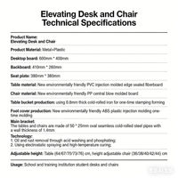 Table d'étude réglable avec rangement et chaise pour enfants, ensemble idéal pour les élèves du primaire, hauteur ajustable, personnalisation prise en charge