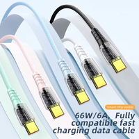 Kabel USB-C Nylon Kepang Grosir Pabrik 66W PD Pengisian Cepat Tembaga Murni Indikator LED Biru Desain Transparan Tahan Lama Cepat