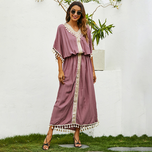 Oem Venta caliente ropa islámica sólido musulmán <span class=keywords><strong>Jalaba</strong></span> Ramadán cintura ajustada vestidos Dubai borla Jalabiya para mujeres - Product Image 4
