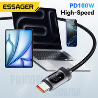 ESSAGER ES-X64, kawat Data Tipe C pengisi daya Cepat PD Display LED, USB-C 100W 60W untuk ponsel Tablet Laptop