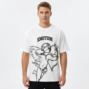 Camiseta de Hombre Oversize Estilo Urbano, Manga Corta, Cuello Redondo, Tejida, con Estampado Gráfico Frontal, Ropa Casual de Verano - Product Image 1